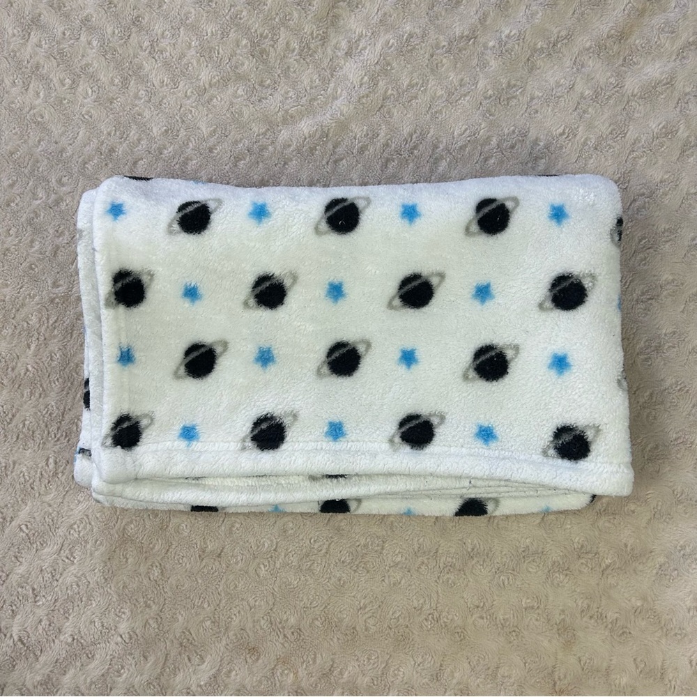 Fisher Price Outer Space Planets Baby Blanket Blue White Gray Stars Saturn Lovey
